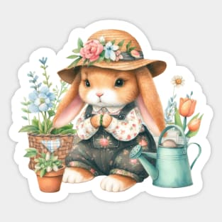 Cute Watercolor Bunny Gardener Sticker